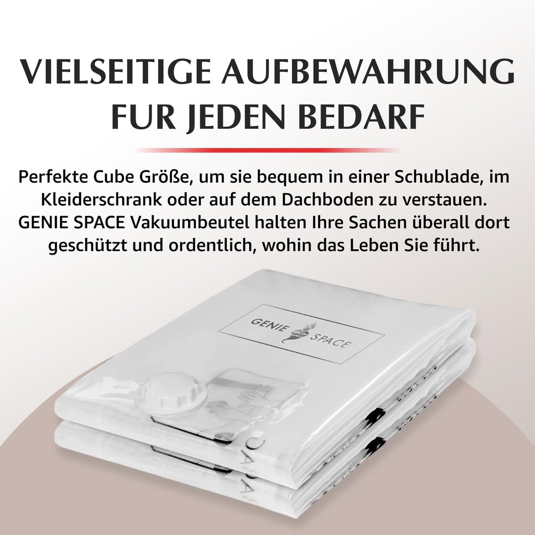 GENIE SPACE Vakuumbeutel - 6er Pack, Gross, 80x60x32cm | Starke platzsparende Packwürfel | Luftdicht