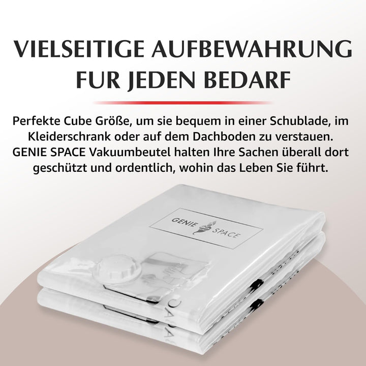 GENIE SPACE Vakuumbeutel - 6er Pack, Gross, 80x60x32cm | Starke platzsparende Packwürfel | Luftdicht