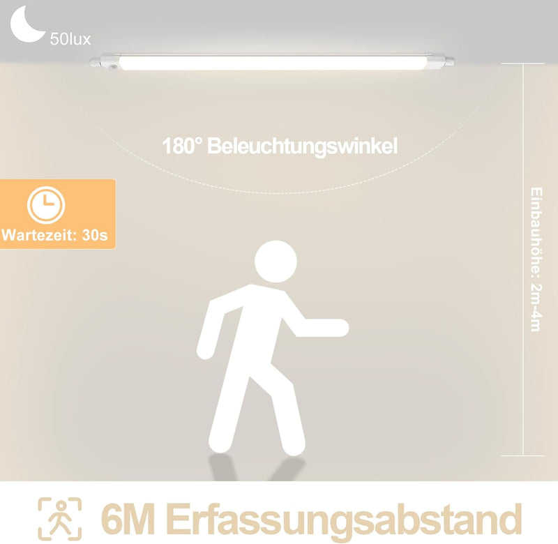 CBJKTX LED Feuchtraumleuchte 120CM mit Bewegungsmelder Deckenlampe - 36W Werkstattlampe IP65 Wasserf