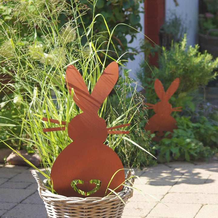UNUS Garden Hasen Gartenstecker 2er Set, Osterdeko für draussen, Osterhasen Gartendeko Rostoptik, Ro