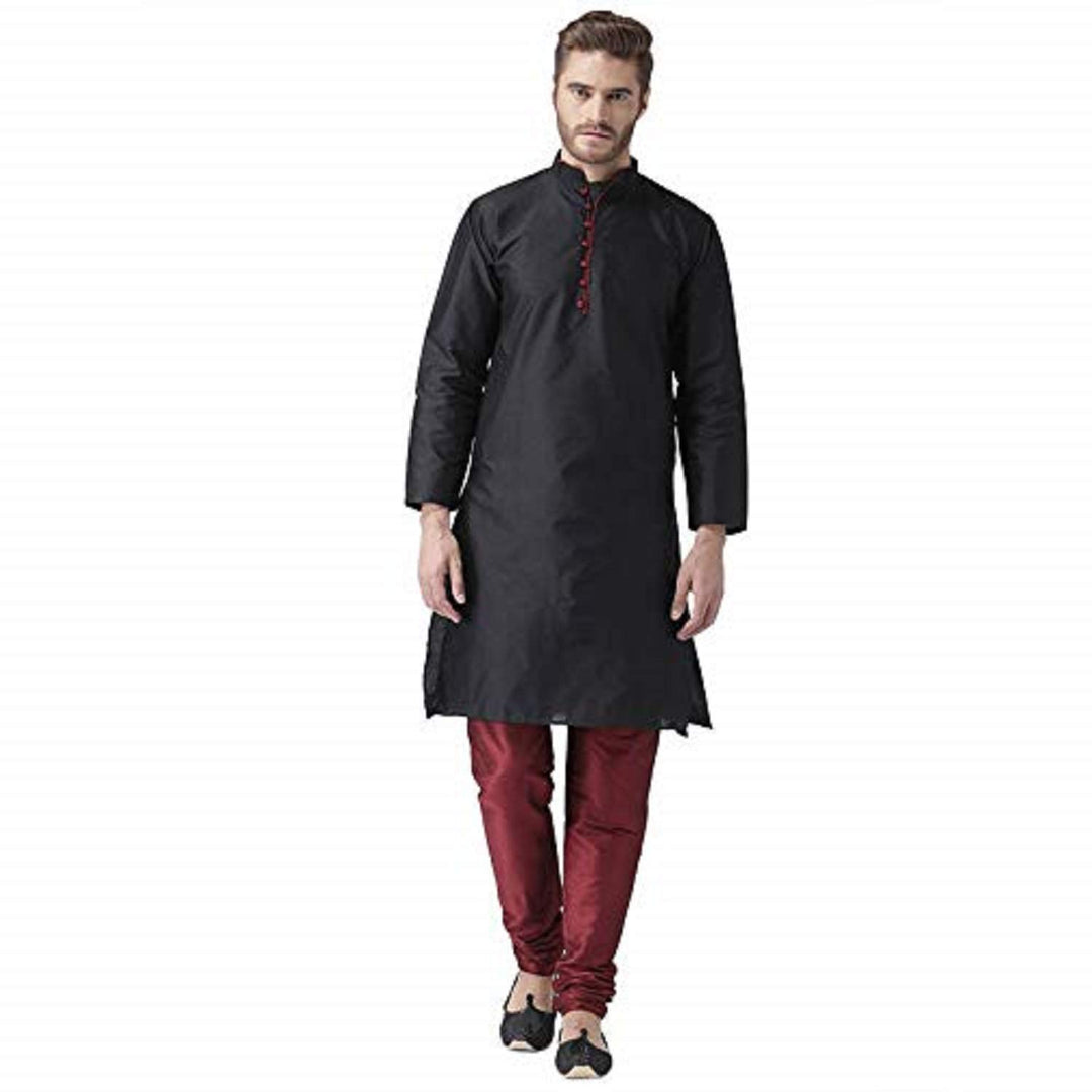 Royal Kurta Mens Silk Blend Kurta Pyjama Set (38, Black-All over)