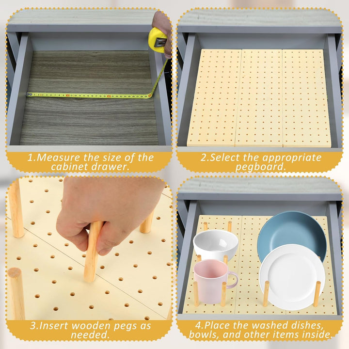 Stecktafel Schublade Organiser, 3 Stück Holz Peg Board System mit 34 Holzstab, Einstellbare Holz Tel