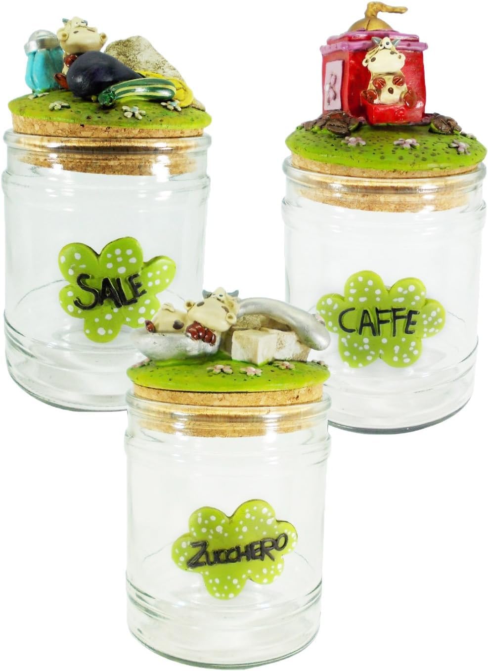 Paolo klare s14009 Set Dosen Funny Alice für Zucker Kaffee und Salz, mehrfarbig, 10 x 10 x 16 cm, 3 
