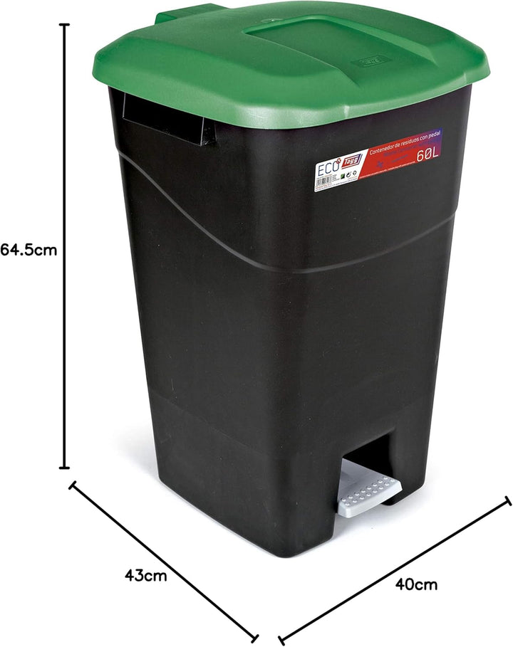 Tayg - Abfallbehälter 60 Liter mit Pedal, schwarzem Boden und grünem Deckel Schwarzer Sockel Grüne K