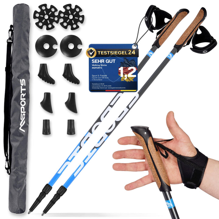 MSPORTS Nordic Walking Stöcke Premium - hochwertige Qualität - Superleicht - auswählbar mit Tragetas