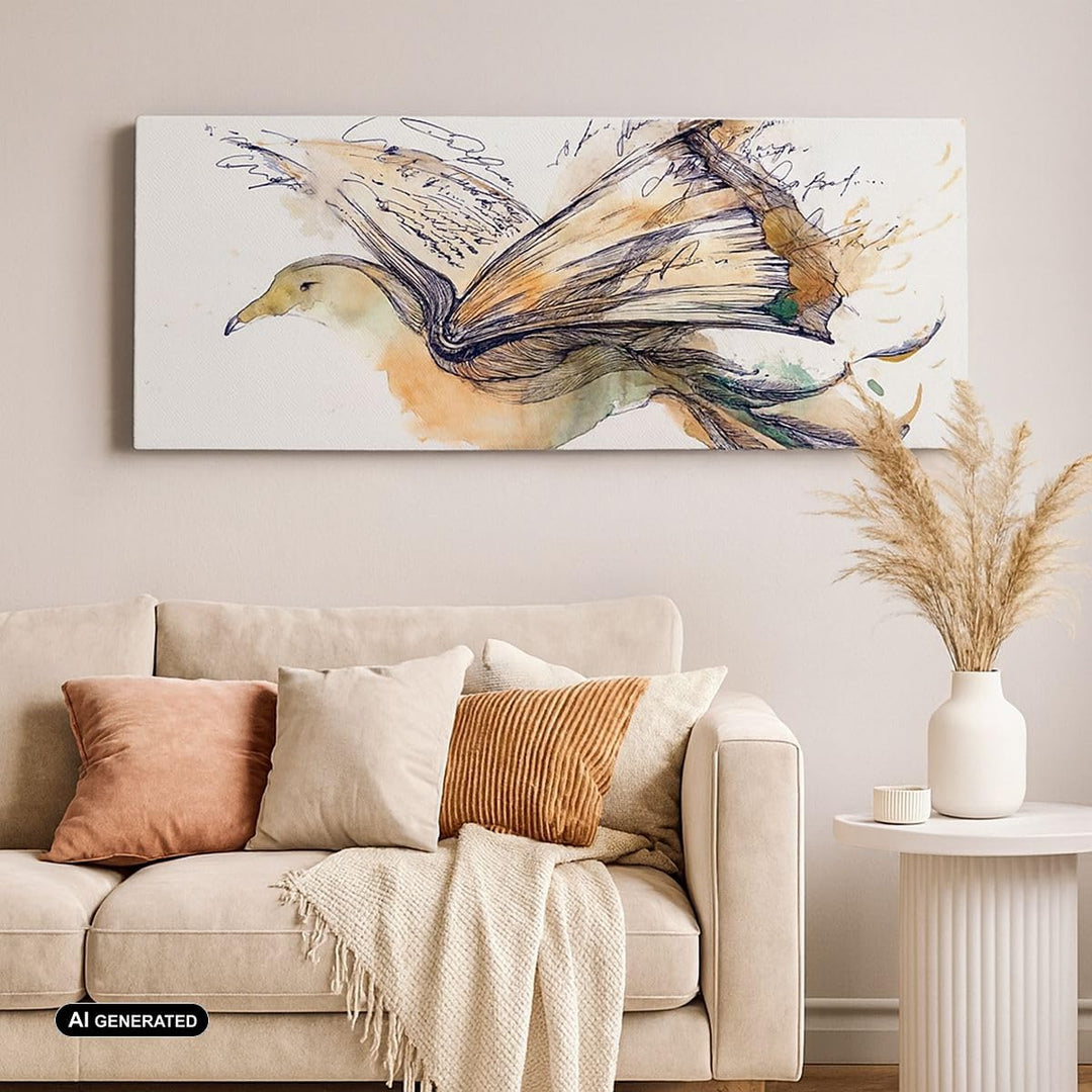 Wandbilder Dekoration Wohnzimmer Vogel Fantasie Konzept Panorama Bilder auf Leinwand 120x50cm Leinwa