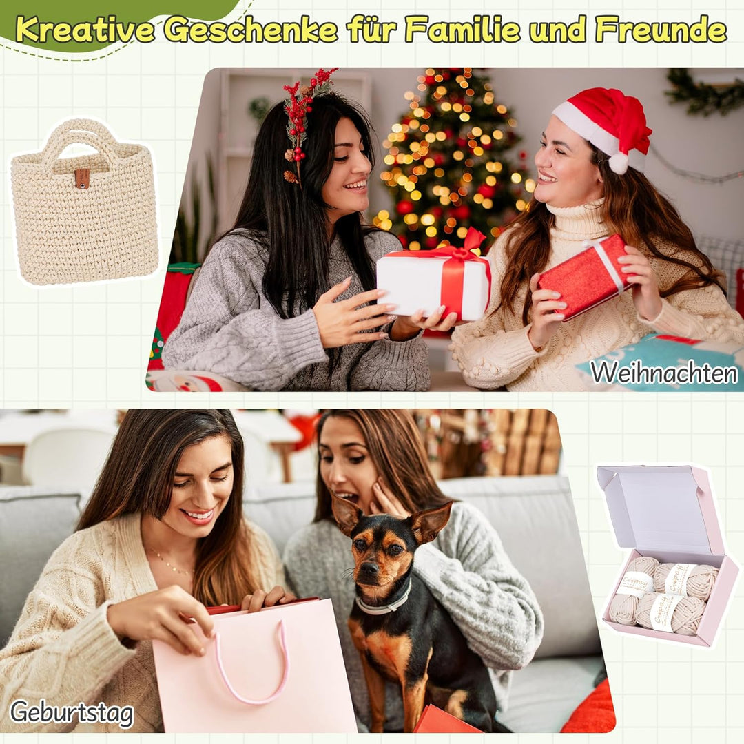 Coopay Häkelset für Anfänger, Häkelset Tasche mit Häkelnadel 4,5mm, Anleitung, 5mm Dicke Wolle zum H