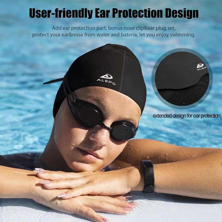 Alepo Badekappe Damen Lange Haare, Hochelastische Dicke Silikon Schwimmkappe Damen Herren Unisex Erw