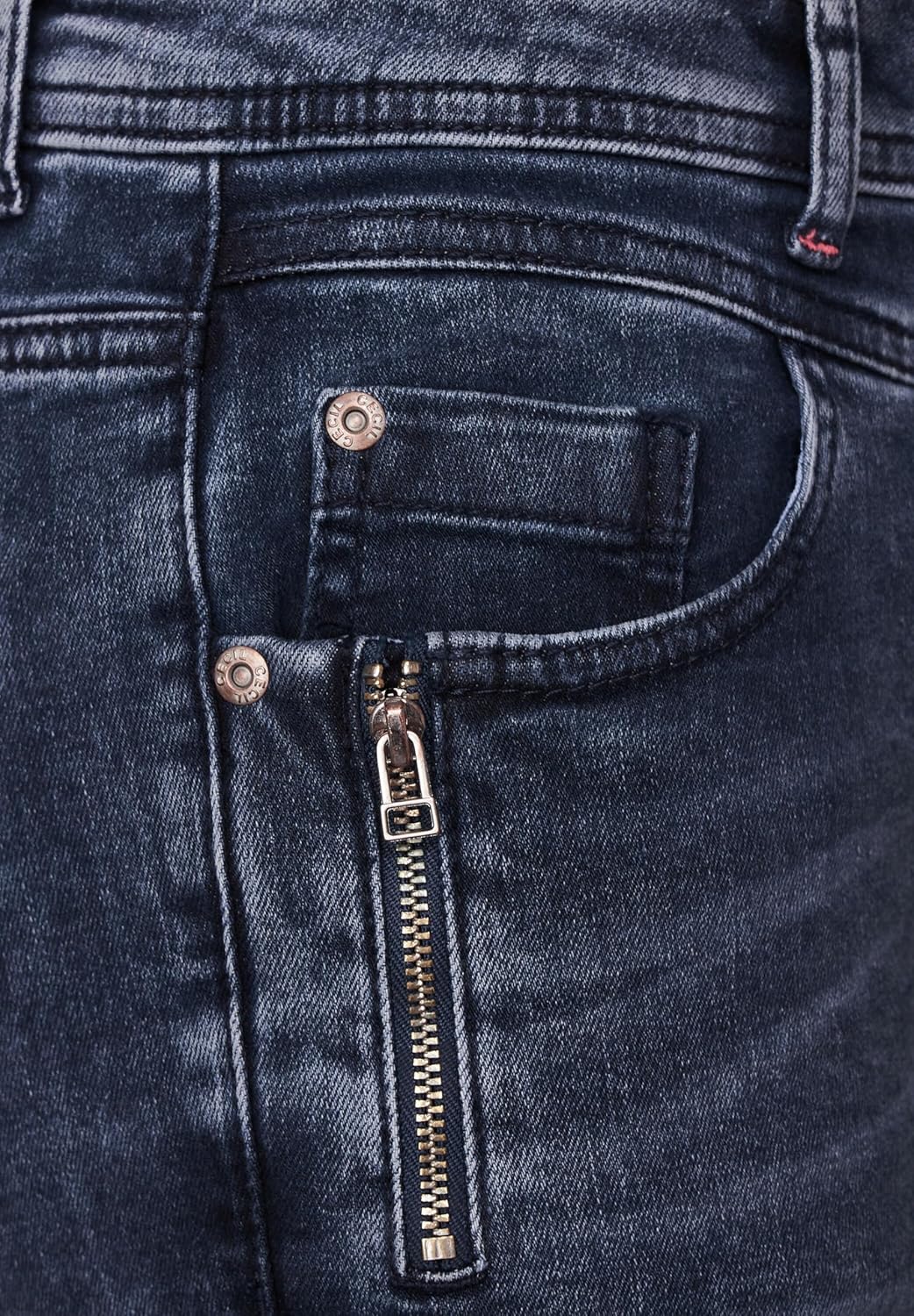 Cecil Damen Jeanshose Slim 30W / 32L Dark Blue Black Washed, 30W / 32L Dark Blue Black Washed