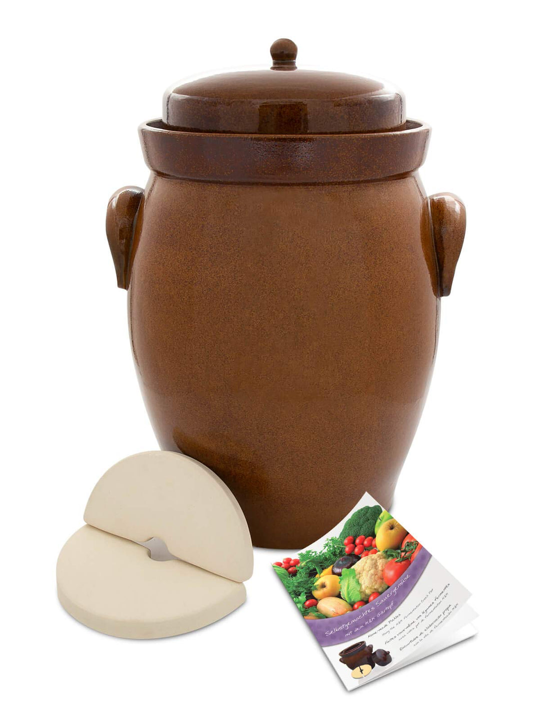 KERAZO Gärtopf 26 Liter aus Steinzeug Keramik inklusive Deckel + Stein + Anleitung [Form 2] BRAUN -