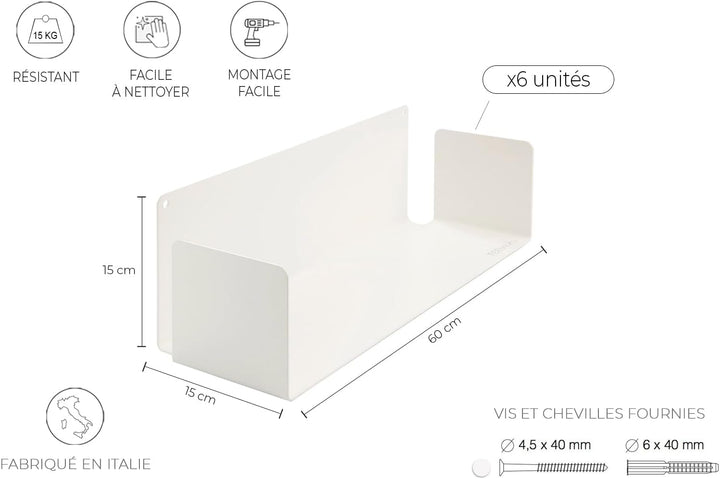 TEEbooks - CD und DVD Regal - 6er Set - Stahl - WEIss - 60x15x15cm Weiss Set mit 6 Regalen Einzigart