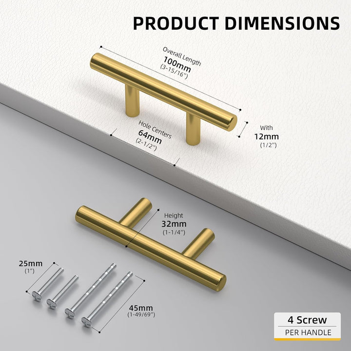 goldenwarm 5 Stück Schrankgriffe Gold Türgriffe Gold Griffe für Küchenschränke Gold LS201GD64 Möbelg