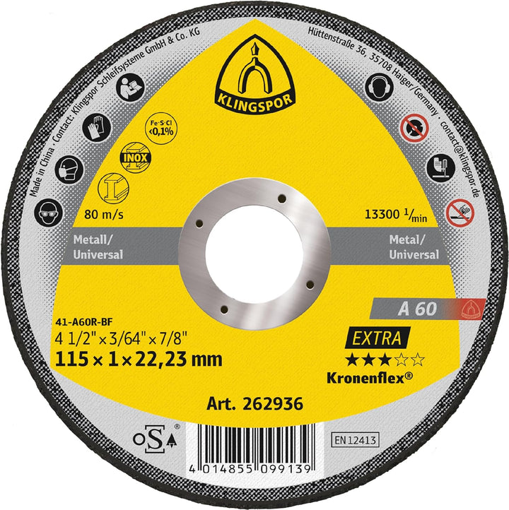 Klingspor 262936 - Kronenflex Trennscheiben 0,8 - 1,0 mm - für Edelstahl und Metalle - KT|EXTRA|A60E