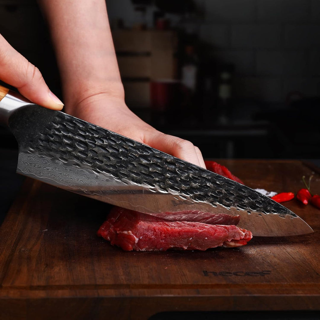 hecef Damastmesser Kochmesser 20CM, Profi Küchenmesser Chefmesser, Ultrascharfer Japanisches Messer,