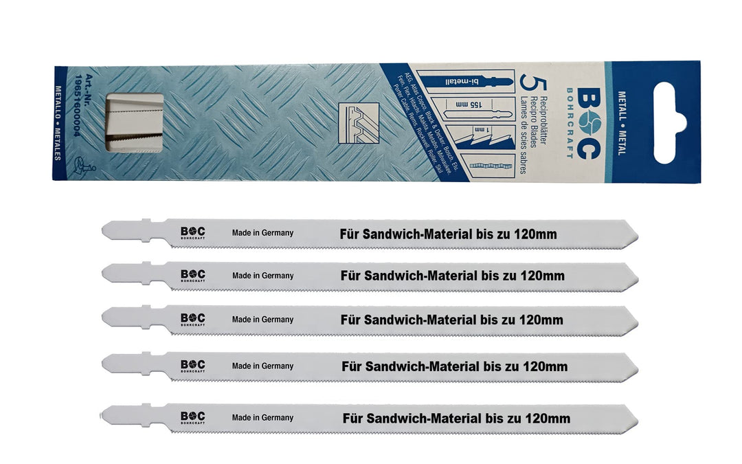 5 Stück lange Metall Stichsägeblätter 155 mm BI Metall für Stahl Sandwich Material bis 120 mm Bohrcr