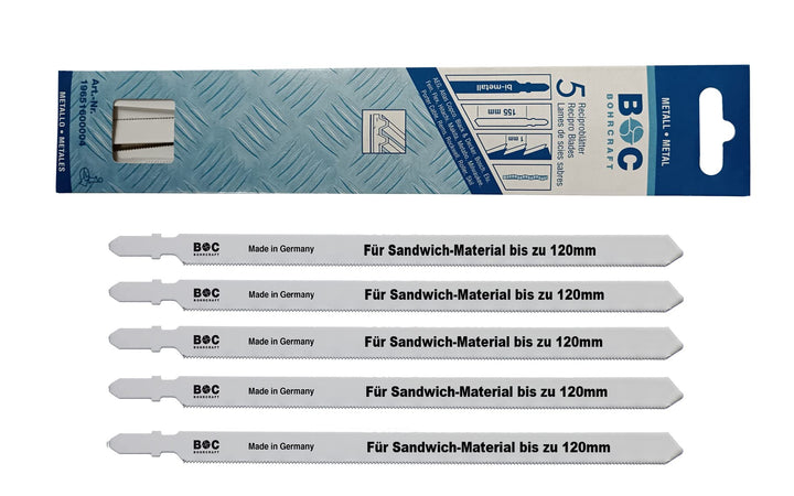5 Stück lange Metall Stichsägeblätter 155 mm BI Metall für Stahl Sandwich Material bis 120 mm Bohrcr