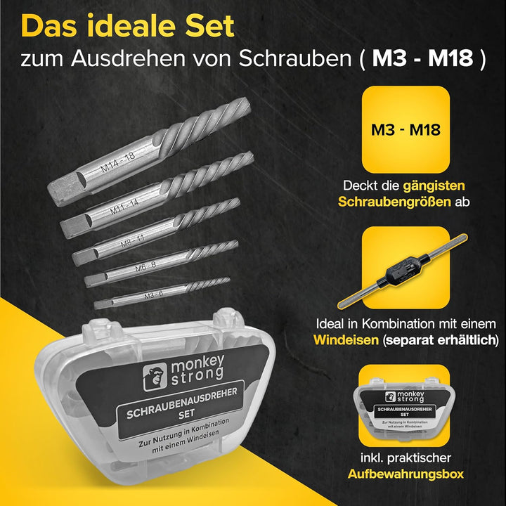 Schraubenausdreher Set [extra griffig] - 5 tlg. Linksausdreher Set | Ausdreher Set für gängigsten Sc