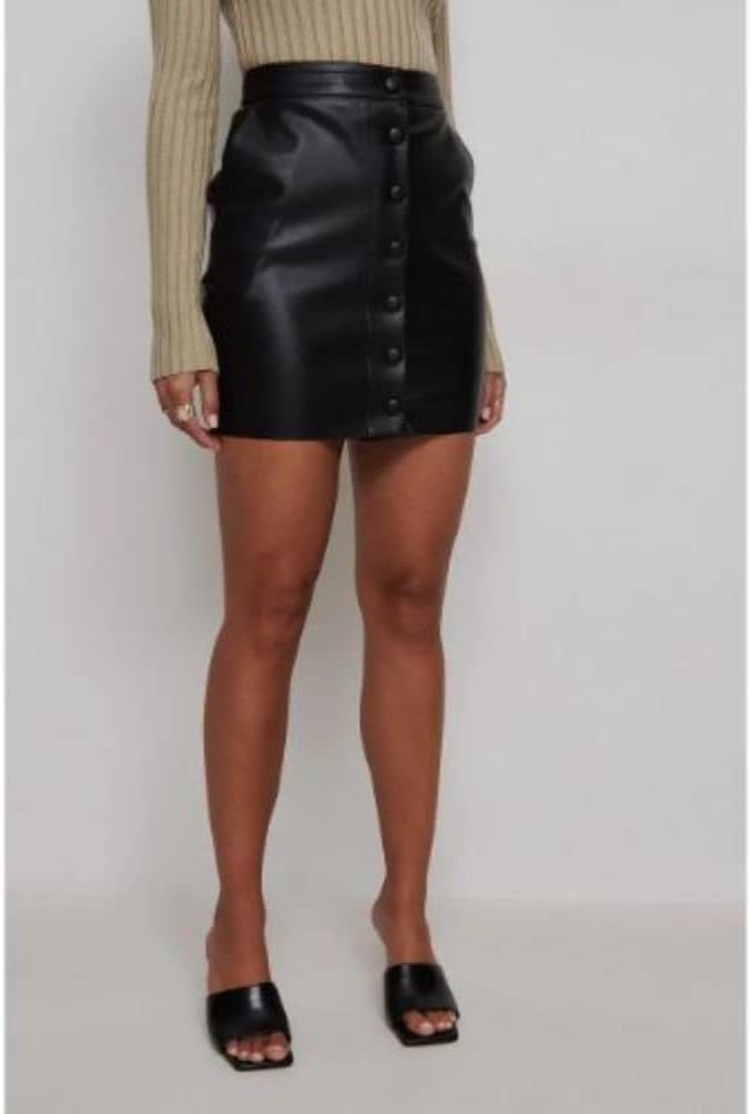NA-KD Damen Pu Mini Skirt Rock 30 Schwarz, 30 Schwarz
