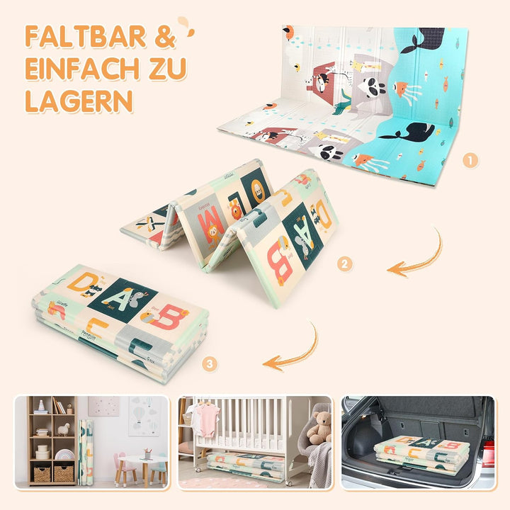 Dripex Krabbelmatte Baby Faltbar 200x180x1 cm Kinder Spielmatte rutschfeste Krabbeldecke Wendbar Gro