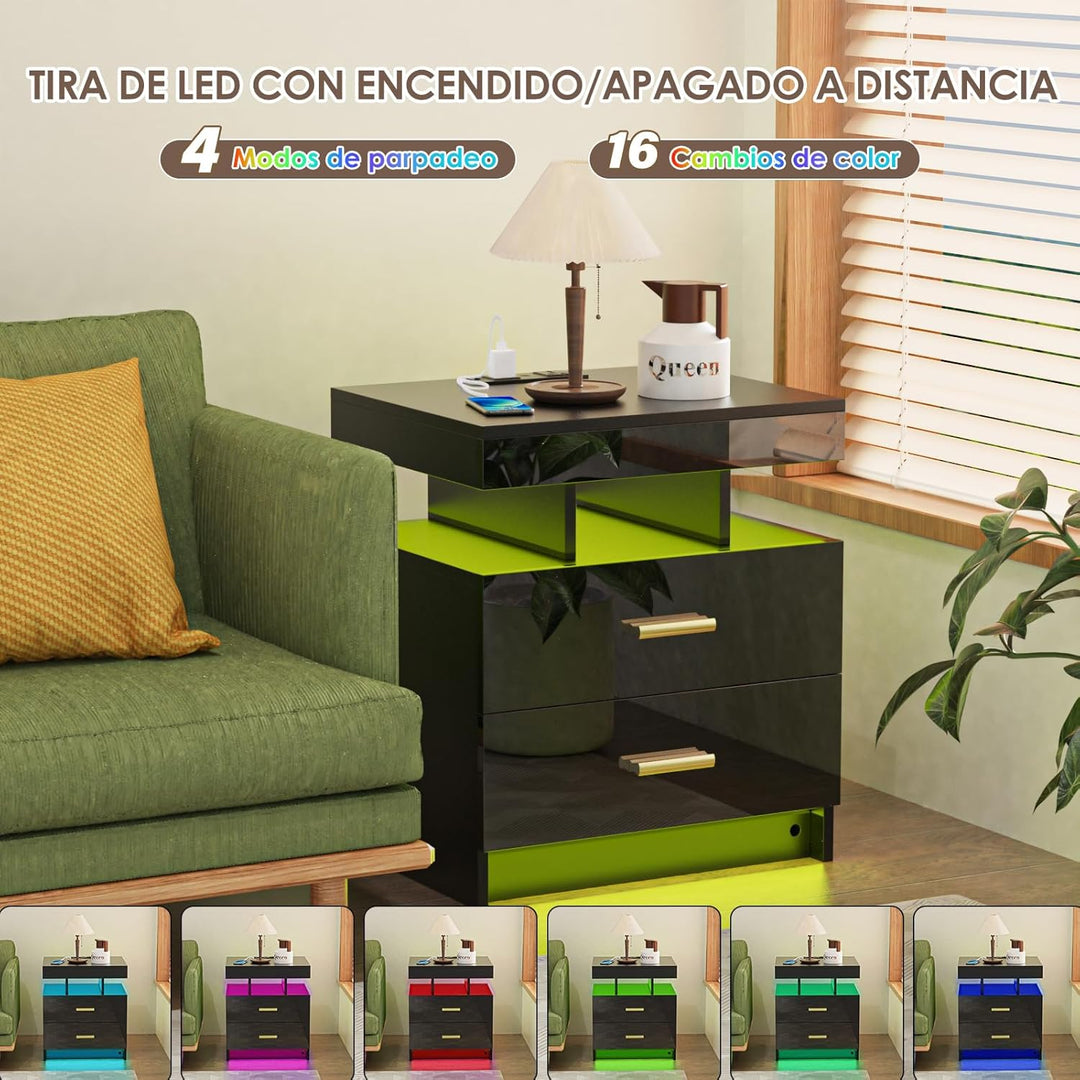 Lvhecforhm Nachttisch mit Ladestation, Nachtschrank mit Steckdosen und USB Anschlüsse, Nachttisch mi