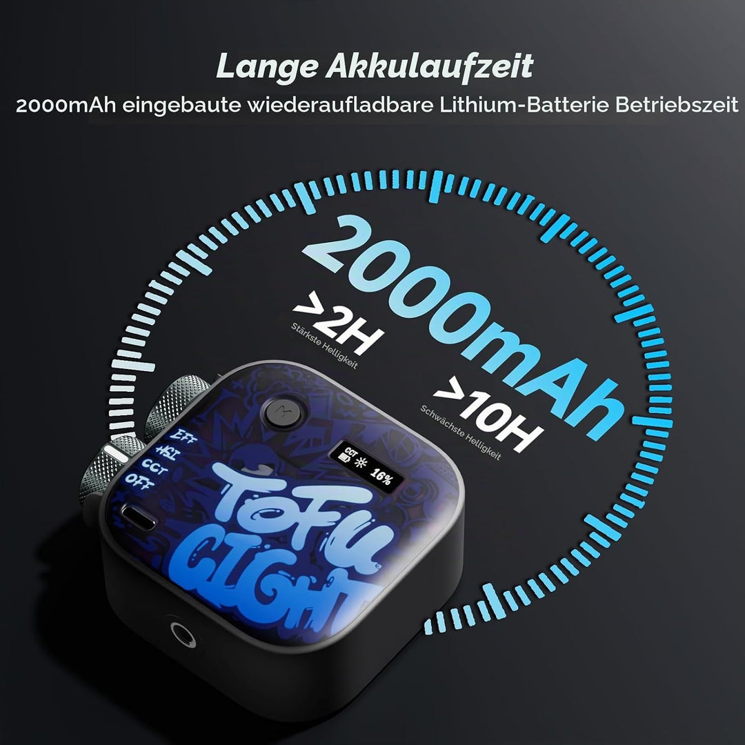 Photoolex Tofu RGB Taschen Mini LED Videoleuchte mit kompakter | CRI96+, Farbtemp 2500K–9900K, 2000m