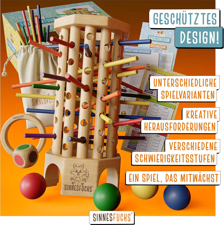 SINNESFUCHS® Farblernturm - Montessori Spielzeug ab 3 Jahre - Holzspielzeug pädagogisch wertvoll - L