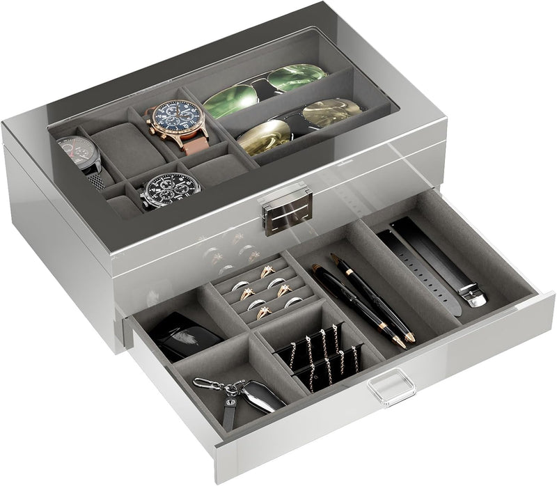 ProCase Uhrenbox Brillenbox aus Holz Uhr Brillen Aufbewahrungsbox Uhrenkasten Sonnenbrillenbox mit G
