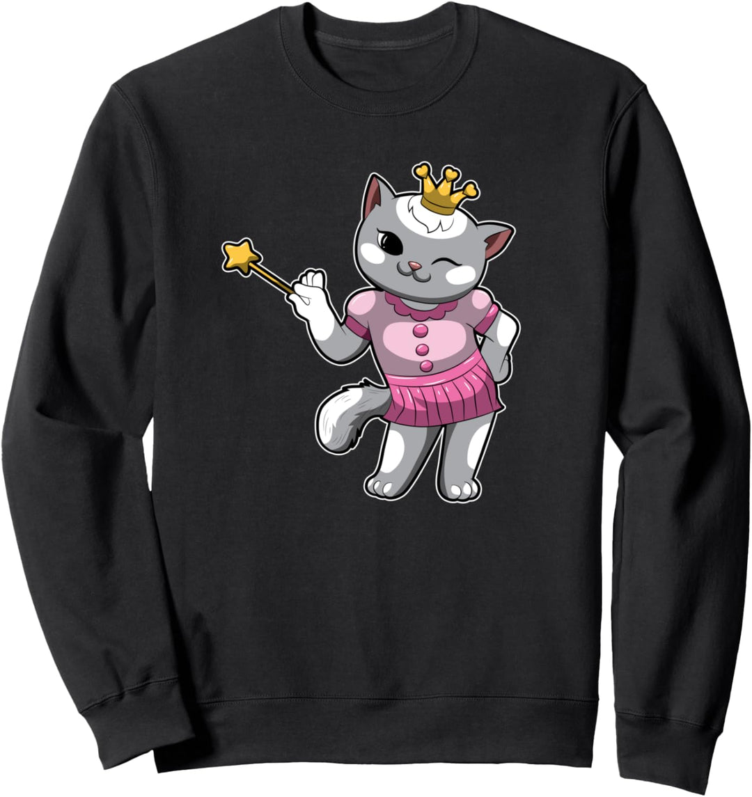 Katze mit Krone und Zauberstab - Prinzessin Kostüm - Tiere Sweatshirt