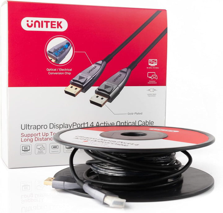 UnITEK Human friendly 8K-Glasfaserkabel DisplayPort 1.4 20M (8K @60Hz, 4K @144Hz, 1440p @240Hz) | Da