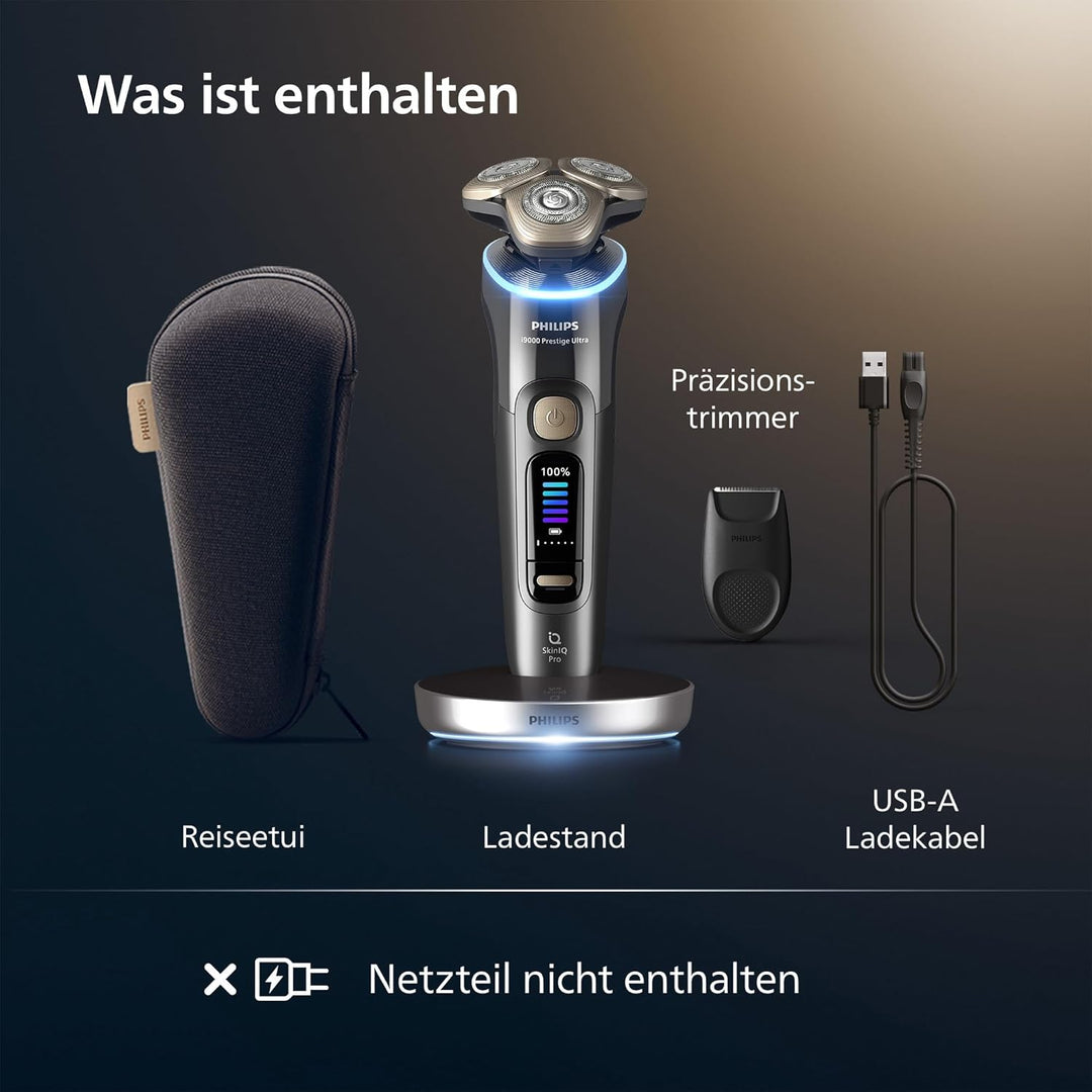 Philips Rasierer i9000 Prestige Ultra, Nass- und Trockenrasierer für Herren, dunkelgrau, Druck- und