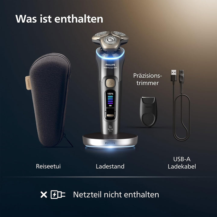 Philips Rasierer i9000 Prestige Ultra, Nass- und Trockenrasierer für Herren, dunkelgrau, Druck- und