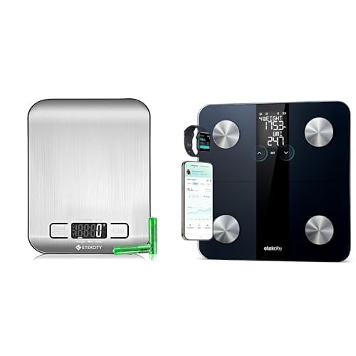 ETEKCITY 5KG Küchenwaage, LCD-Display, Edelstahlfläche, 1g Präzision, Tara, Flüssigkeitsmessung, Sil