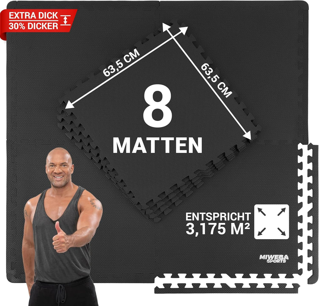 Miweba Sports Bodenschutzmatte BS-100 - Sportmatte - Set 8-teilig - 62x62cm - Schutzmatte - Gymnasti