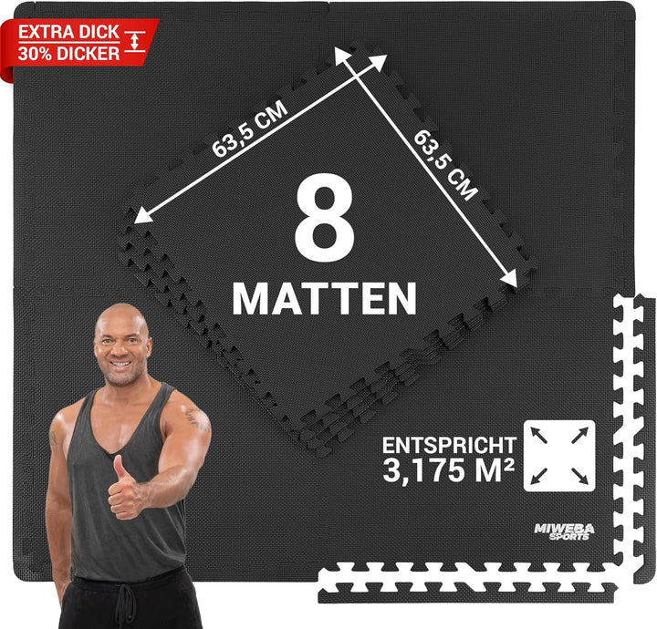 Miweba Sports Bodenschutzmatte BS-100 - Sportmatte - Set 8-teilig - 62x62cm - Schutzmatte - Gymnasti
