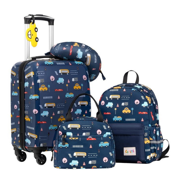 COOLIFE 5tlg Kinderkoffer mit Rucksack, Kindertrolley aus Kunststoff, Kindergepäck, Kinder Kofferset