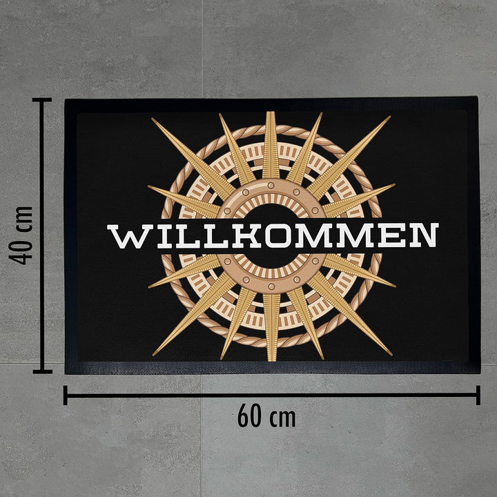 Trendation - Willkommen Fussmatte Grafik Schmutzfangmatte Geschenk Aussen Innenbereich 60x40 cm Wasc