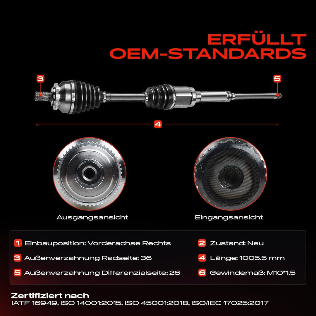 Frankberg Antriebswelle Vorne Rechts Kompatibel mit XC70 Cross Country 2.4L 2.5L 2000-2007 Replace#