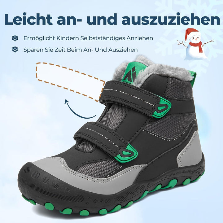 Mishansha Kinder Outdoor Winterschuhe Warm Gefüttert Winterstiefel, Gr.24-38 24 EU Öl Schwarz, 24 EU