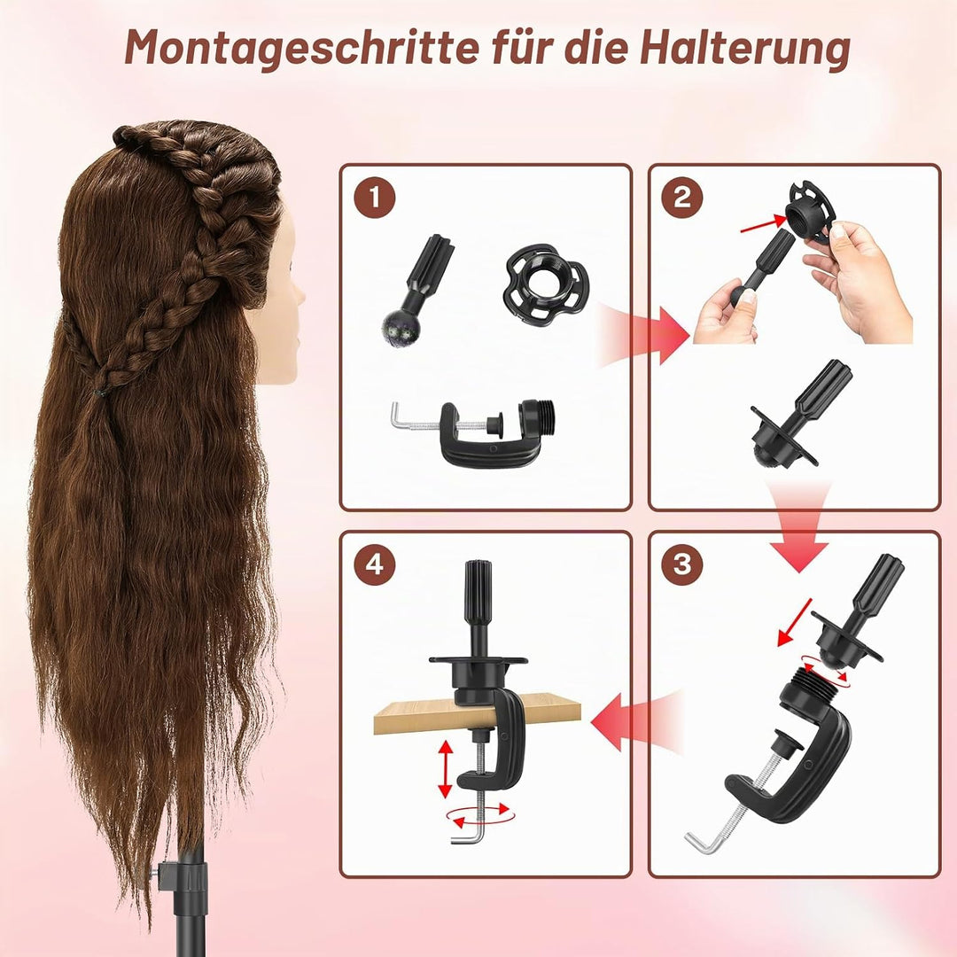 Frisierkopf Echthaar,23inch 80% Mannequin Kopf,Schminkkopf für Übungskopf Friseur,Puppenkopf zum Fri