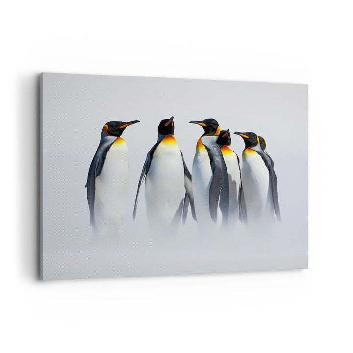 Bilder auf Leinwand 100x70cm Leinwandbild Pinguine Winter Schnee Spaziergang Gross Wanddeko Bild Sch