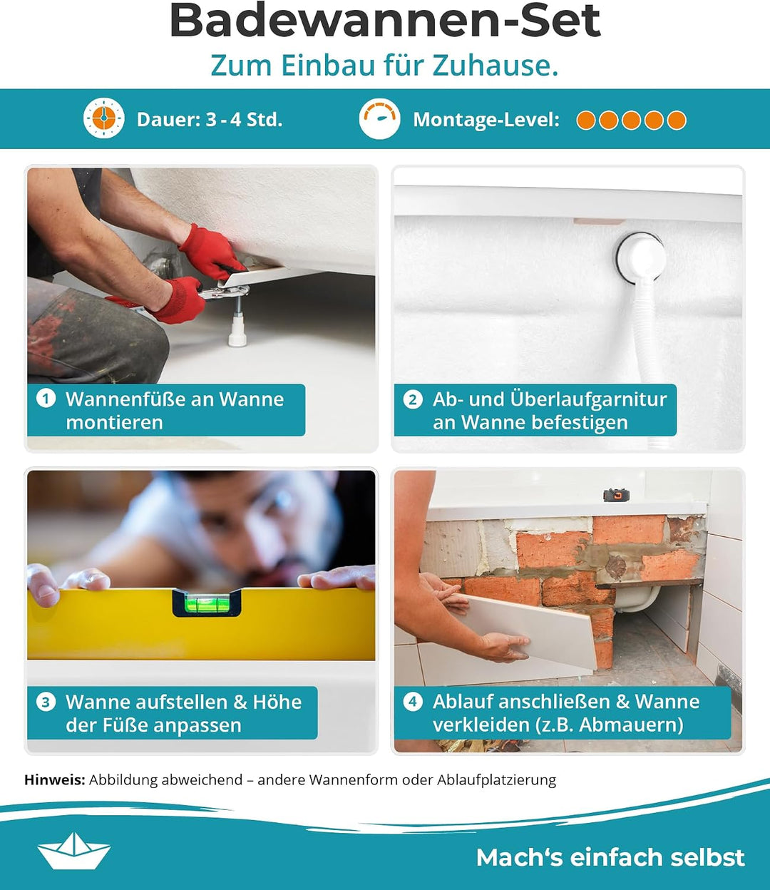 Calmwaters® Raumsparende Eckbadewanne 160x70 cm Essential Small, Made in EU, 3in1 Acryl-Badewanne mi