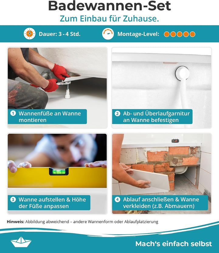 Calmwaters® Raumsparende Eckbadewanne 160x70 cm Essential Small, Made in EU, 3in1 Acryl-Badewanne mi