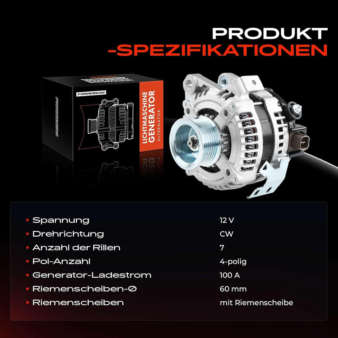 Frankberg Lichtmaschine Generator Kompatibel mit RAV 4 III A3 2.0L Benzin 2006-2012 Replace