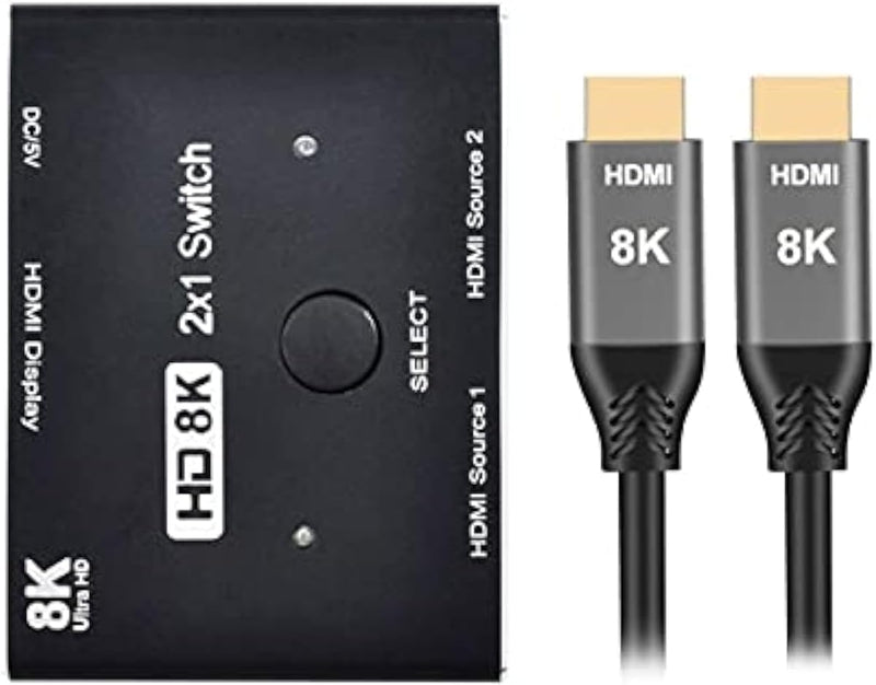 NFHK 8K@60hz HDMI-Compatible 2.1 Switch & 3 Cables 2-IN-1-OUT Hub Support HDCP SST Extended 4K@60hz,