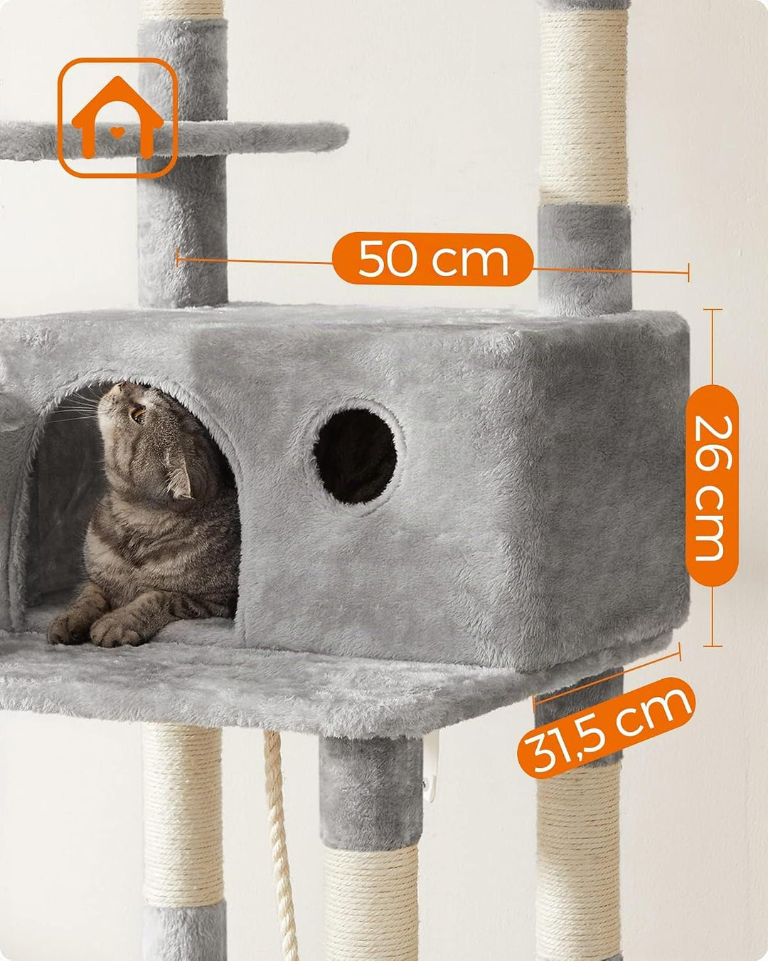 Feandrea Kratzbaum, XXL Katzenbaum, 164 cm, hellgrau PCT087W01, Hellgrau