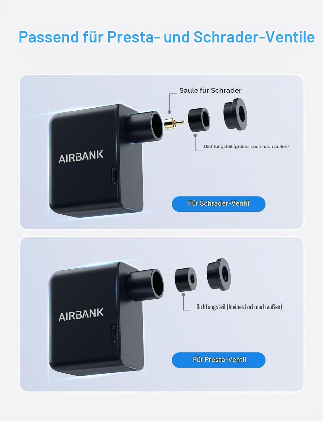 AIRBANK Pocket Fahrrad Luftpumpe Elektrische Fahrradpumpe Mini Akku Kompressor 97Gramm 100PSI Klein
