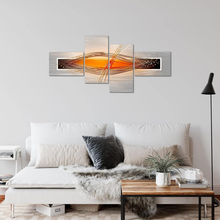 Runa Art Bild Modern Abstrakt - Made in Germany - Wandbilder Grau Orange Weiss 4 Teilig 103342c 100