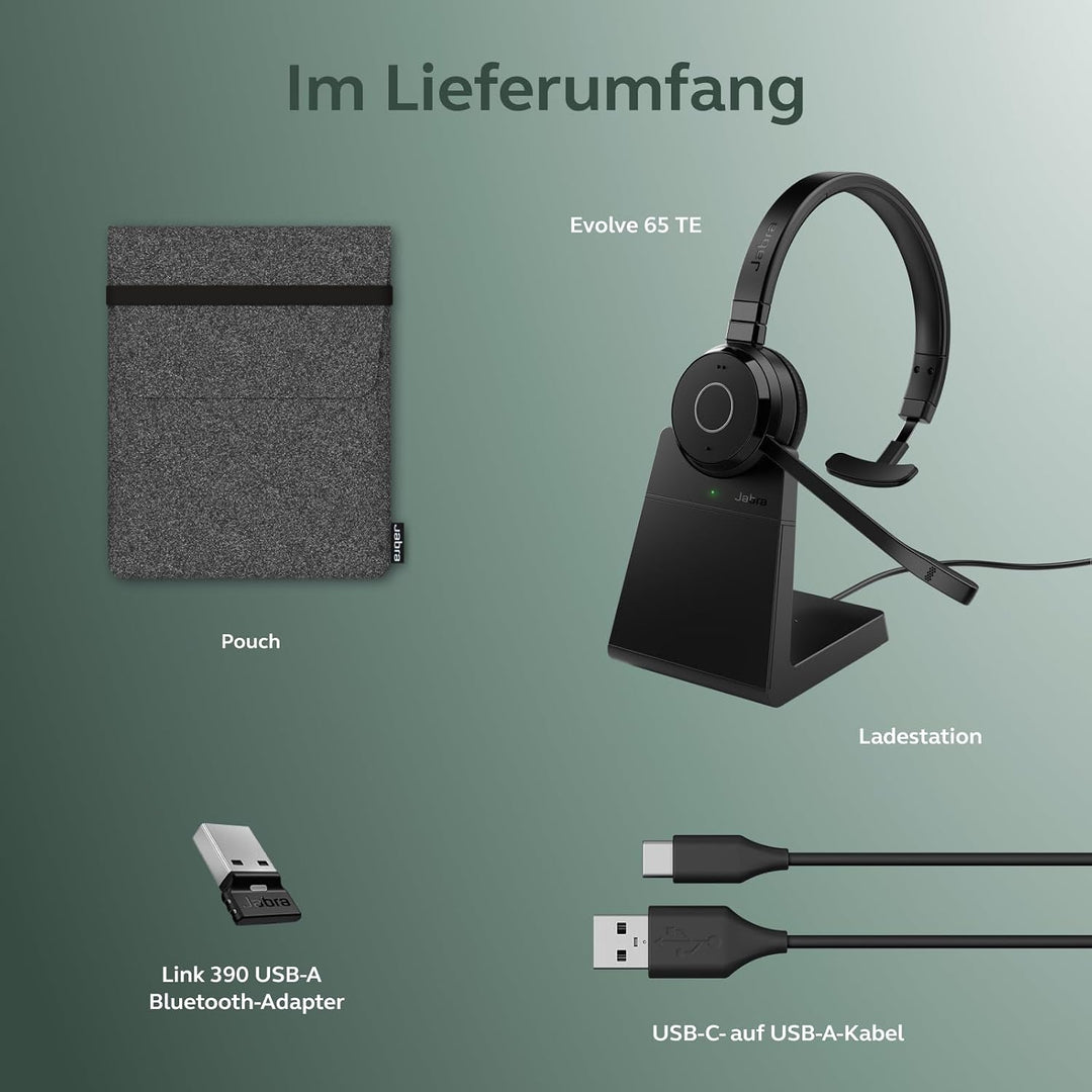 Jabra Evolve 65 TE Link MS Mono Stand Wireless Kopfhörer Schwarz Mono Dritte Ausgabe (2025) USB-A Ad