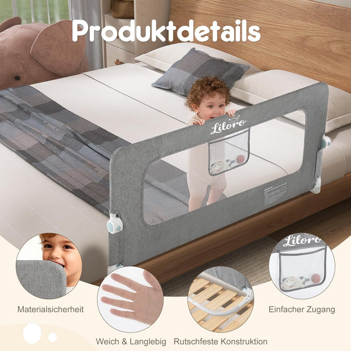 Kinder Rausfallschutz 150cm, Zusammenklappbar, Stabiler Grossrahmen, Anti-Kollisions-Design, einfach