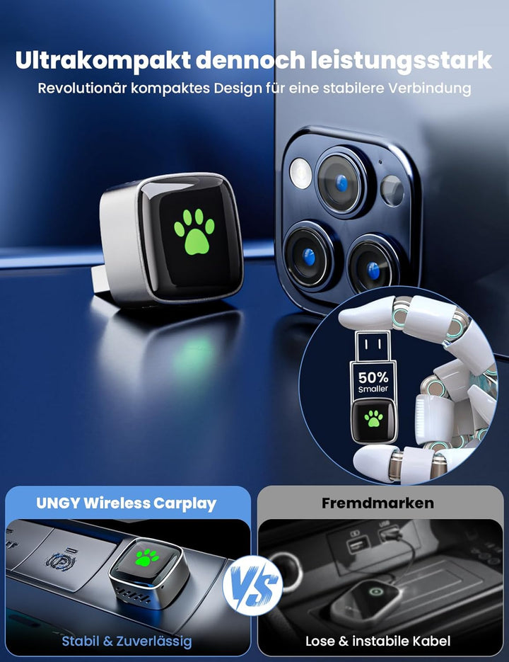 CarPlay Wireless Adapter für Apple 2026 Upgrade, Wired zu Wireless CarPlay, USB & Type-C Dual-Port,